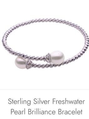 Imperial Sterling Silver Brilliance Bead Fresh Water Pearl Bangle Bracelet